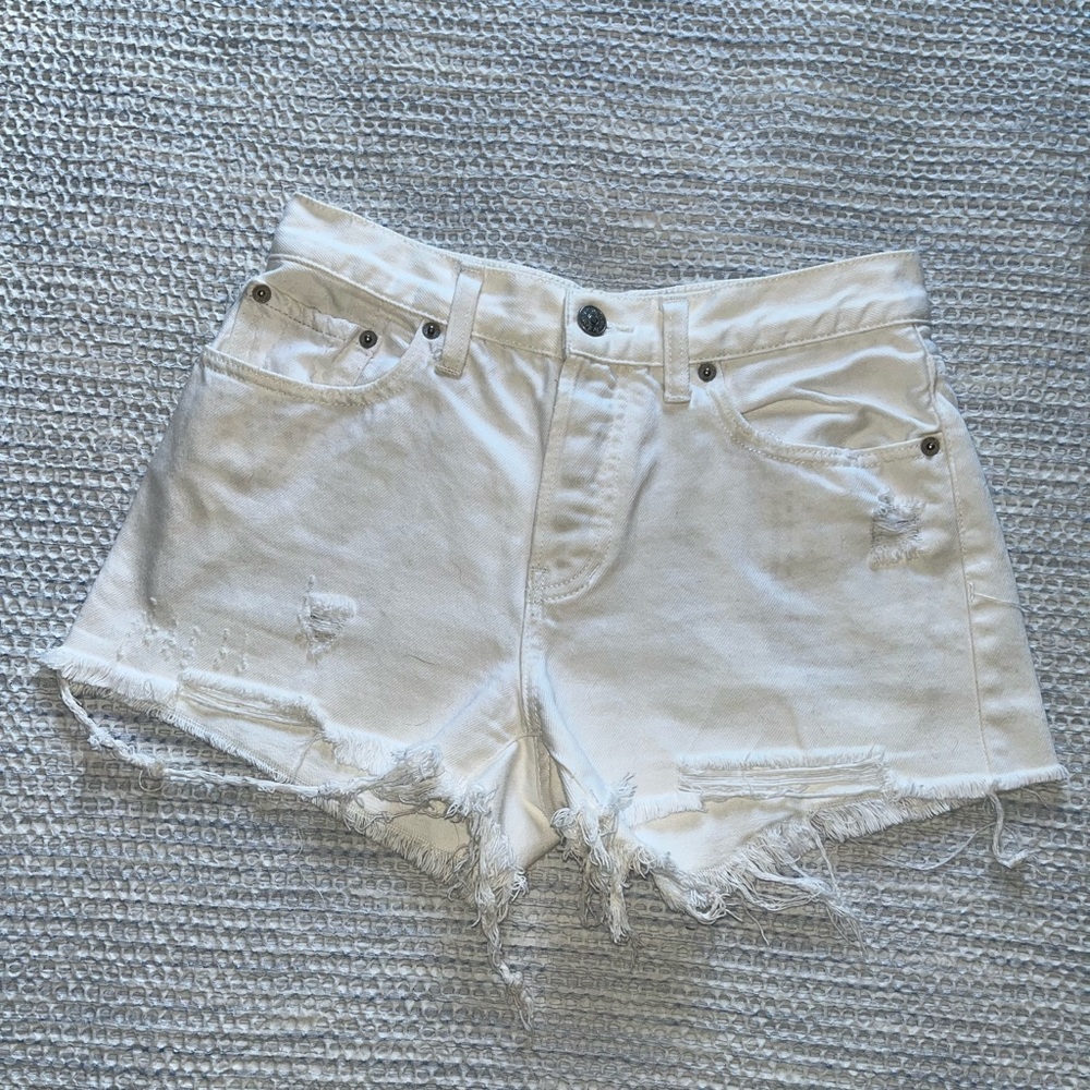 Free People White Distressed Denim Women’s Shorts